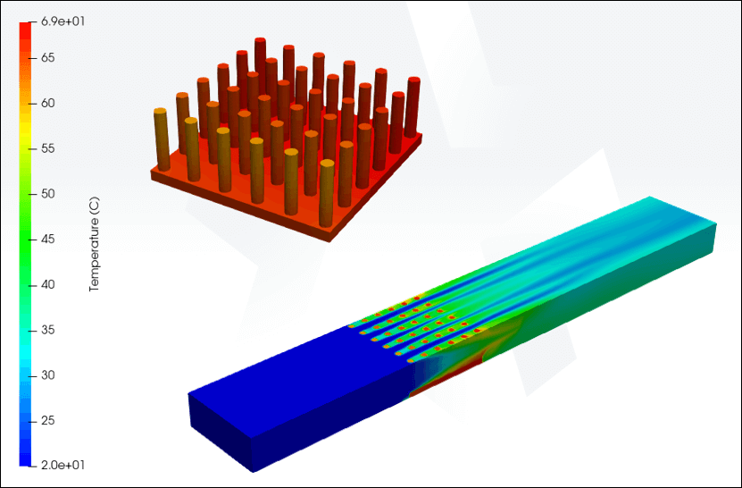 ヒートシンクの周りの空気流れ（Jupiter-CFD、ParaView）